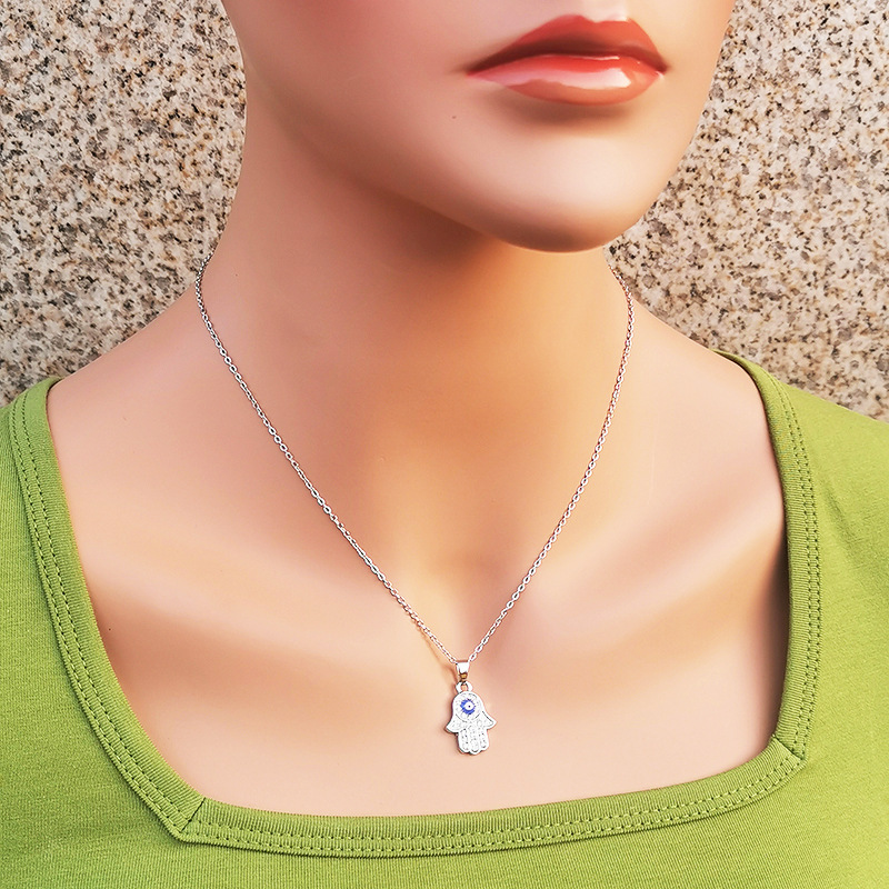 Fashion Palm Stainless Steel Inlay Rhinestones Pendant Necklace Colorza_colorza_5