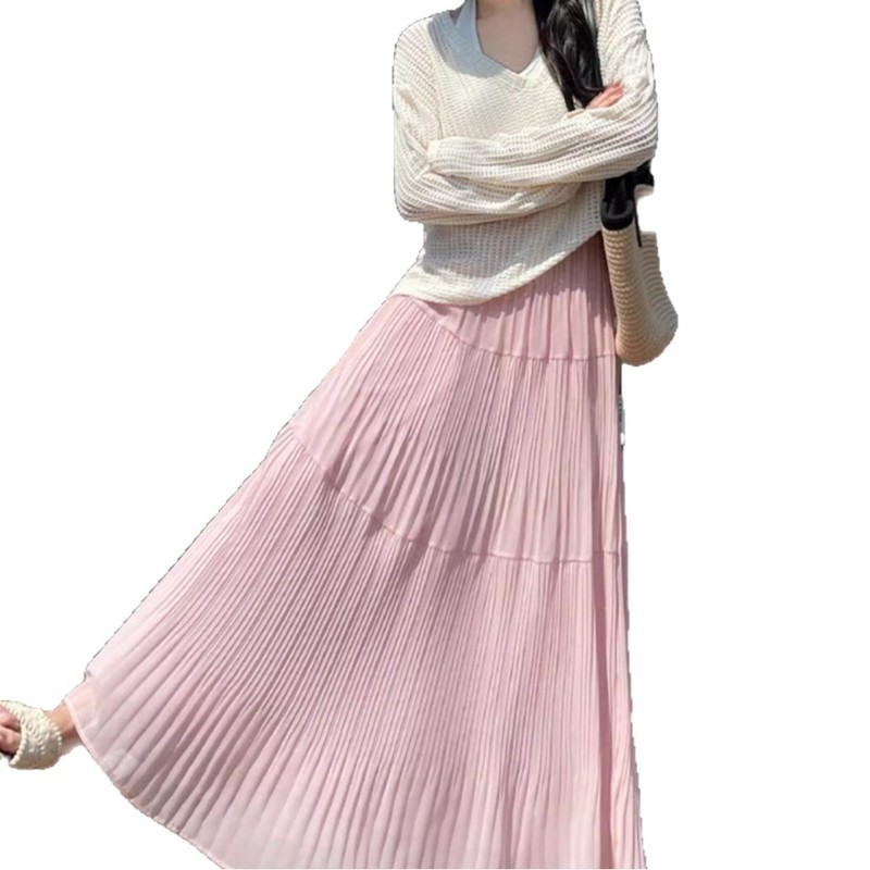 パープルシフォンスカート レディース 夏 ハイウエスト 細見え アンブレラスカート 小柄さん向け 万能プリーツAラインスカート ミディアム丈 A4358|undefined