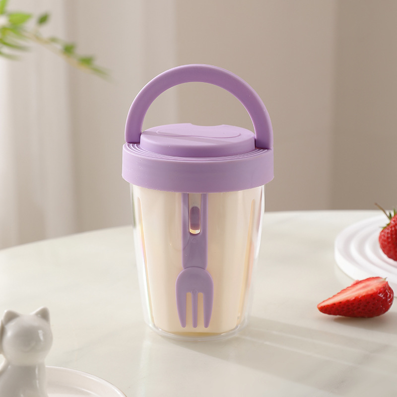 フォーク付きフルーツカップ携帯型蓋付きサラリーマン外付け学生専用朝食サラダカップオート麦カップ保存箱|undefined