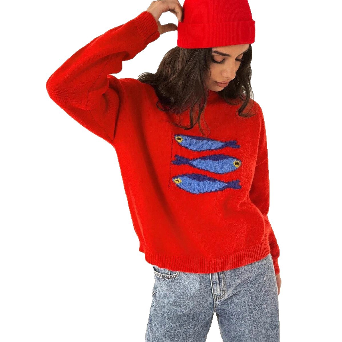 European and American cross-border 2026 autumn and winter new fashion small fish loose round neck pullover versatile temperament casual and comfortable sweater