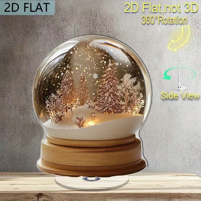 Impresión plana transfronteriza 2D plana 360 giratoria vista de nieve pingüino cabina accesorios de escritorio festivales interiores al aire libre