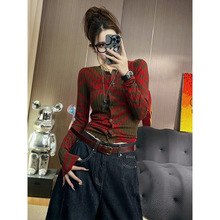 9120高级感轻奢辣妹炸街格纹针织开衫秋装新款洋气显瘦内搭打底衫