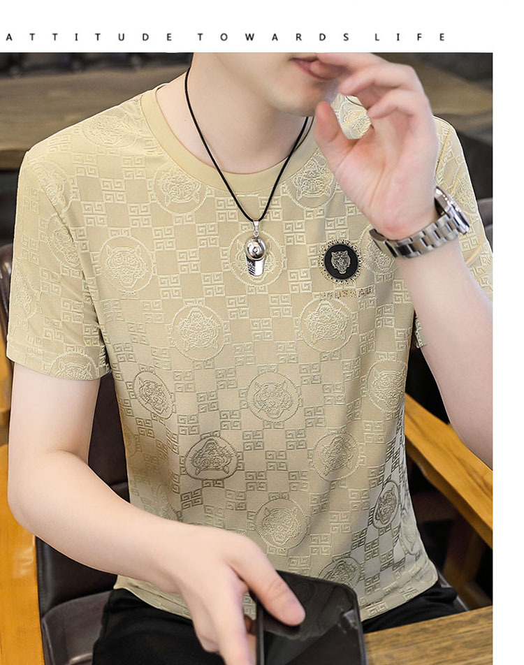 Tricou de vară pentru bărbați, cu uscare rapidă, din mătase de gheață, stil european, trend, slim fit, mânecă jumătate, subțire, vară 2023_voghion.com