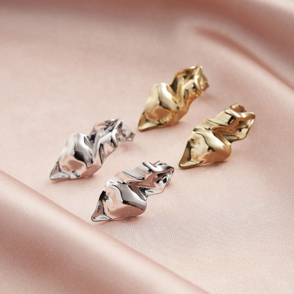 Irregular, Solid Color Pattern Women's Gender 1 Pair 14K Gold Plated 925 Sterling Silver 925 Sterling Silver Earrings Irregular Solid Color Ear Studs