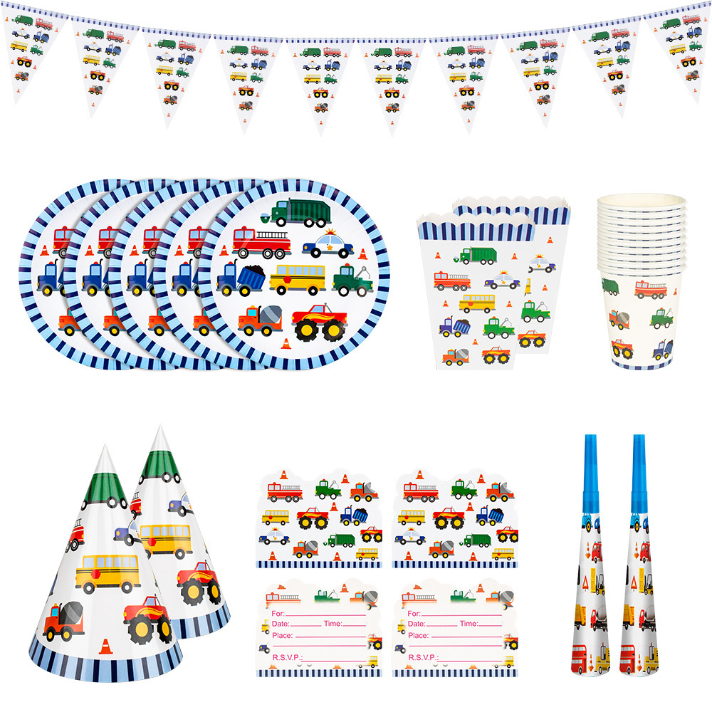 Spot Engineering Vehicle Theme Party Decoration Backhoe Disposable Paper Cup Paper Tray Children's Birthday Products Factory