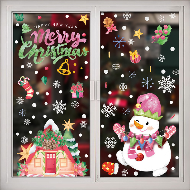 クリスマスパーティー装飾品キャンディー棒雪だるま雪雪静電ステッカー花輪ヘラジカサンタクロースガラスシール|undefined