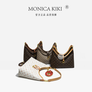 Monica Qiqi Light Luxury 2025 New Arrival Single Shoulder Fashionable Textuous Old Flower Commuter Bag Large Capacity Tote Bag for Women