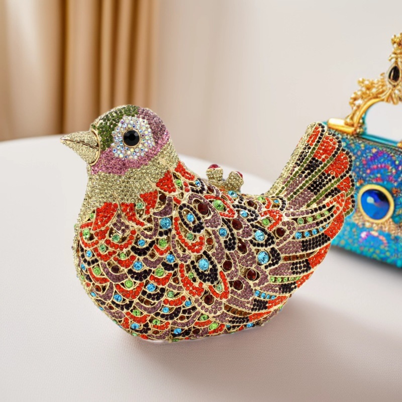 Bolso de cristal de pájaro, bolso de cena de diamantes de diamantes de color de pájaro, bolso de mujer.
