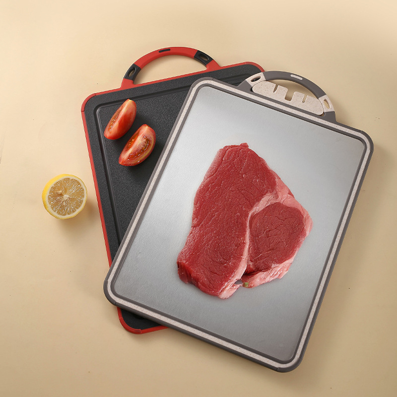 Amazon 304 tabla de cortar de acero inoxidable descongelación acelerada PP tabla de cortar molinillo de ajo utensilios de cocina domésticos tabla de cortar de mano
