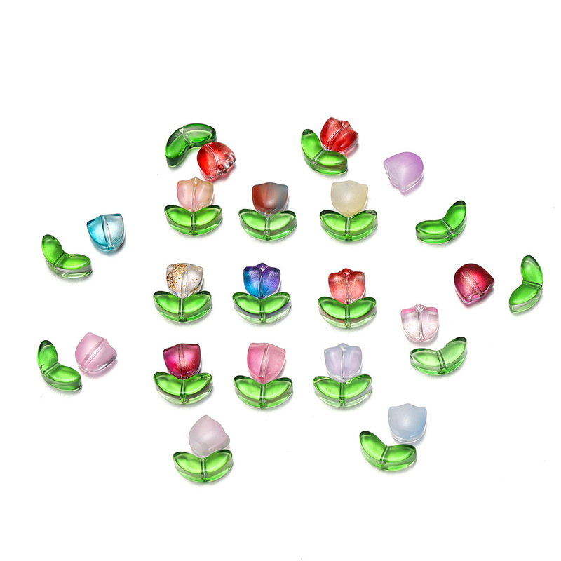 New Product Glass Tulip Flower Leaf Through Hole Glass Beads DIY Necklace Mobile Phone Chain Pendant Beaded Accessories New Product Glass Tulip Flower Leaf Through Hole Glass Beads DIY Necklace Mobile Phone Chain Pendant Beaded Accessories
