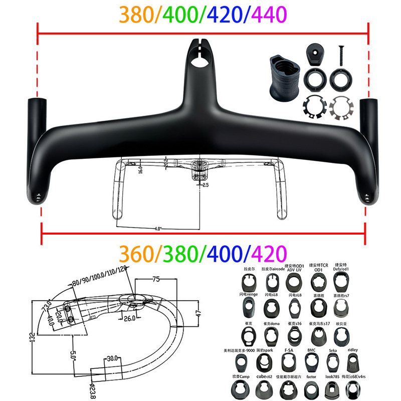 Carbon Fiber Road Bike with Integrated Aerodynamic Handlebars, 4-Degree External Swing Angle, Branded Frame Headset Base