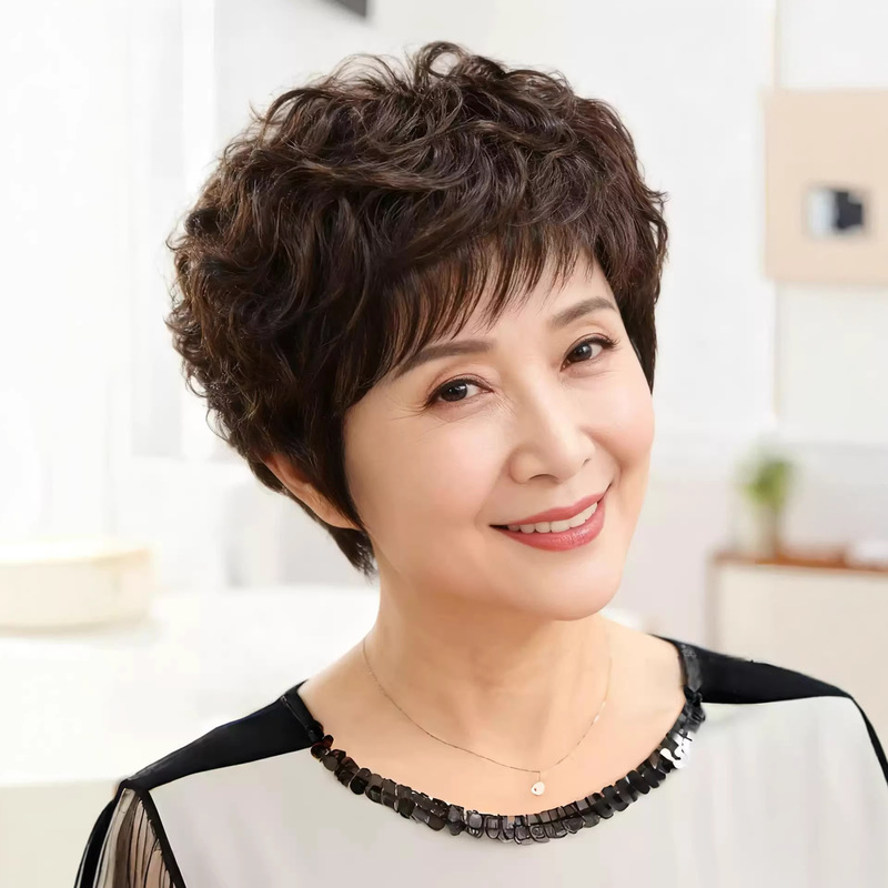 Full Head Wig for Women, Real Human Hair, Middle-Aged and Elderly Women's Style, 2026 New Model, Flagship Store, Short Curly Hair, Real Hair Full Head Wig for Women, Real Human Hair, Middle-Aged and Elderly Women's Style, 2026 New Model, Flagship Store, Short Curly Hair, Real Hair