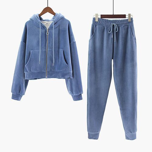 Gold velvet sweater suit for women's fashionable autumn and winter clothes, small man, slimming and thick velvet, sports and casual two-piece set, trendy