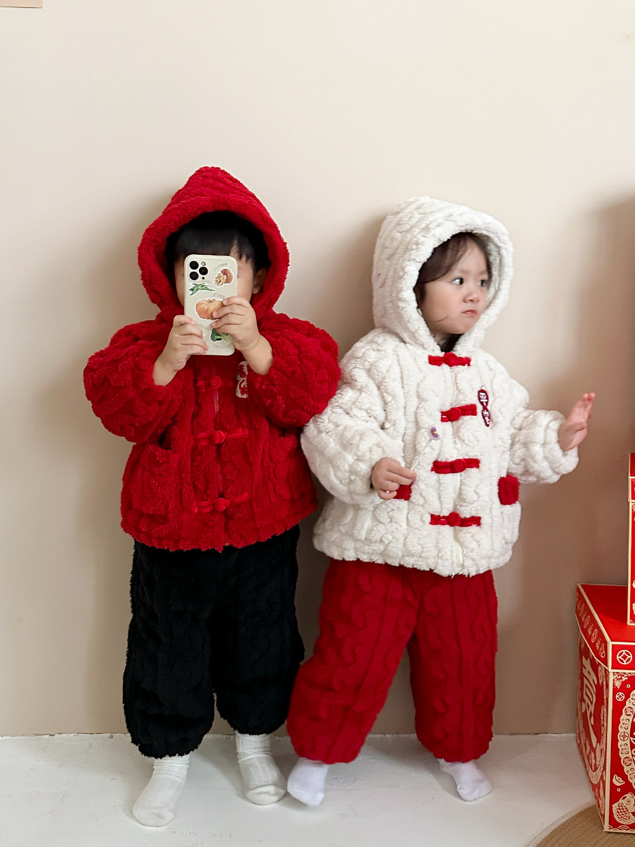 Weimu pijamas para niños traje de invierno ropa de franela engrosada forrada de lana acolchada Bebé Ropa anual Niñas Casa
