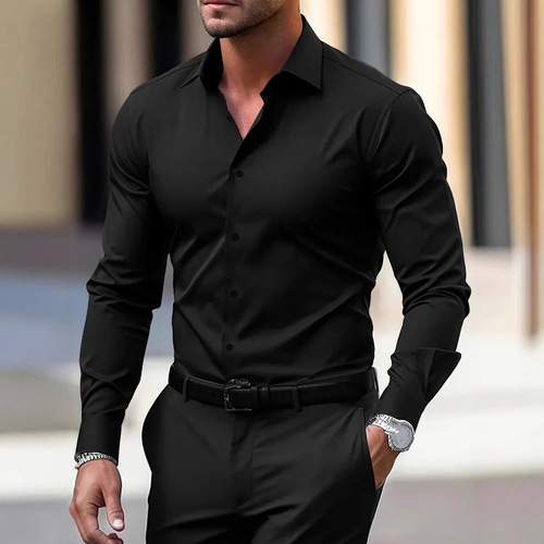 Spring and Autumn white long-sleeved business formal professional workwear large size black short-sleeved shirt for men to wear to work