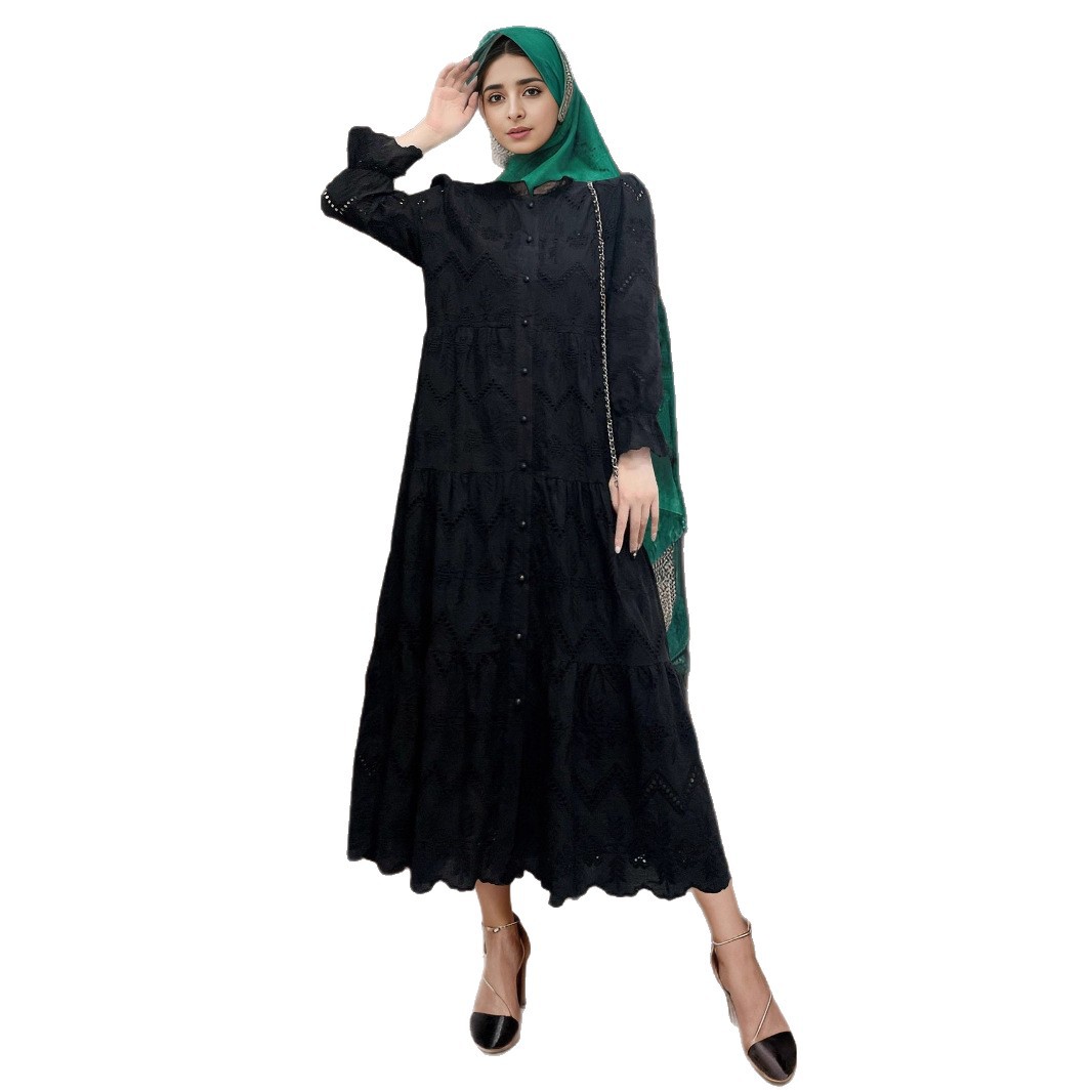 Cross-border Muslim Loose Middle Eastern Dubai Robe Abaya Gown Dress With Lace_ecoleips.com