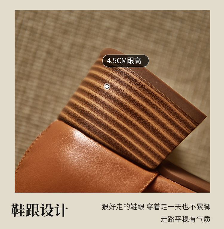 Sandal quai ngang cổ điển kiểu Pháp gót thô 5 cm cho nữ đi làm — Màu nâu, Màu đen, Màu trắng chi tiết 5
