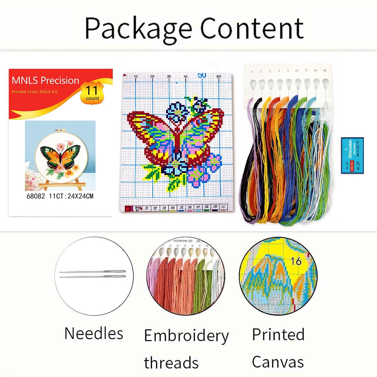 Kit de punto de cruz transfronterizo con cuatro mariposas, venta directa de fábrica, kit de punto de cruz impreso DIY para principiantes, hecho a mano.