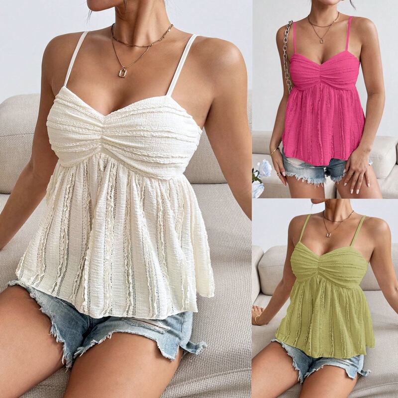 2025 Amazon Cross-border European and American Summer New Fashion Sexy Casual Chiffon Lace Sling Top
