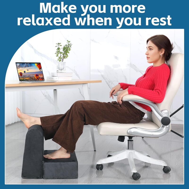 Under-Desk Footrest with 3 Levels of A4 Adjustable Height Leg Support, Ergonomic Under-Desk Footrest