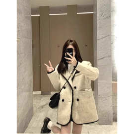小香风毛呢西装外套女冬季新款加绒加厚高级感慵懒风毛呢子大衣