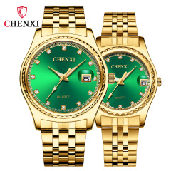 Morning Dawn Business Calendar Couple Watches Steel Strap with Gems Green Gold Foreign Trade Cross-border Live Streaming Manufacturer Wholesale Men and Women Matching Watches