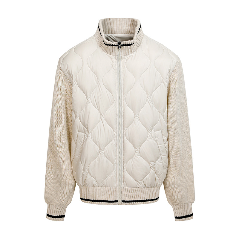 Men's Lightweight Down Jacket – Feather Filling Coats, Slim Fit, Black/Beige/Blue Men's Clothing_voghion.com