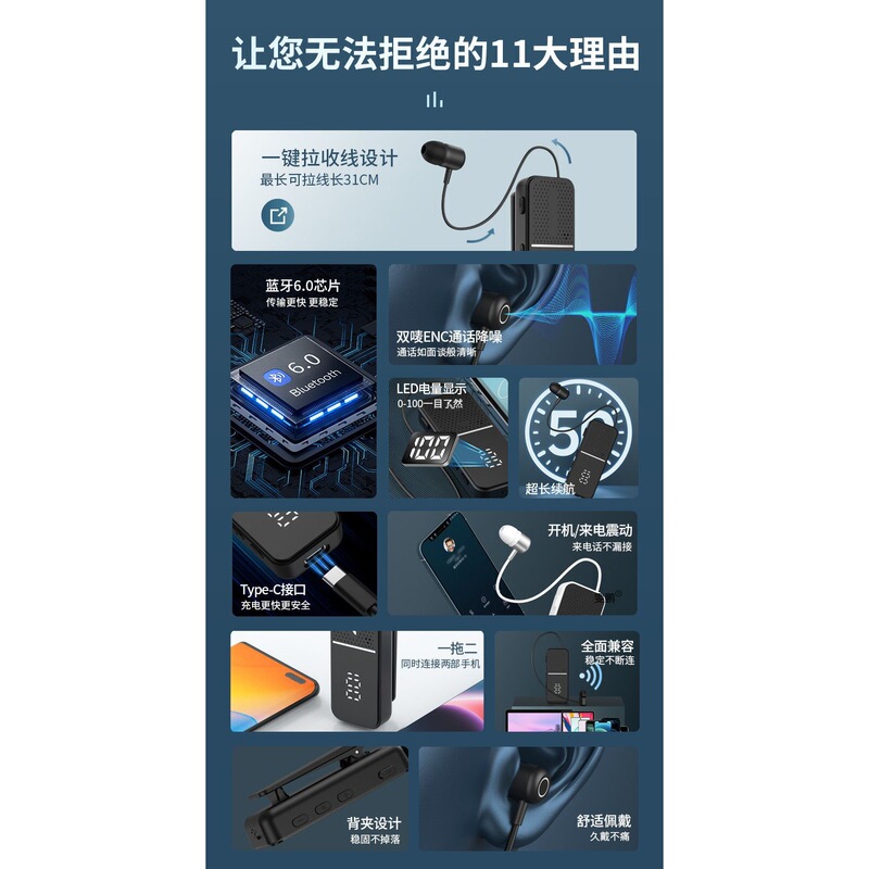 2025年新モデル 大型バッテリー 50時間 Bluetoothヘッドセット ラベリア型 ノイズリダクション 長時間バッテリー テイクアウトライダー・ドライバー専用|undefined