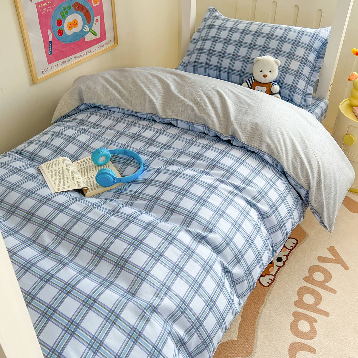 Dormitorio universitario ropa de cama de tres piezas algodón de cuatro piezas 100 sábanas individuales de algodón fundas de edredón