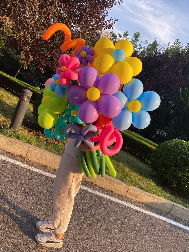 2024新款ins網紅小紅書彩色雛菊花朵氣球花束長條生日氣球diy材