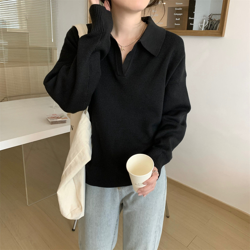 春季2025新款法式宽松别致polo领毛衣高级感内搭针织打底衫女上衣|undefined