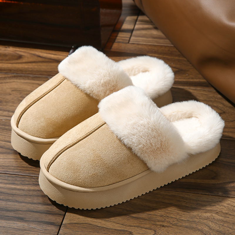 2025 nuevas zapatillas de gamuza de algodón para mujer otoño e invierno interior y hogar de fondo grueso zapatillas de algodón de lana de moda de celebridades de Internet