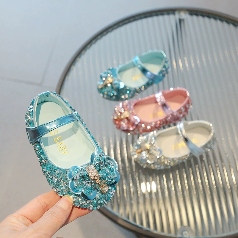 Симпатичные Туфли-принцессы для девочек со стразами и бантом, туфли с кристаллами для маленьких девочек, детская кожаная обувь маленького и среднего размера, детская обувь оптом