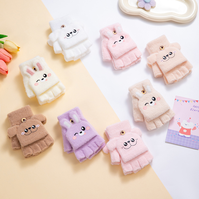 子供の秋冬の保温ジャカードのかわいいアニメの保温学生は字の水晶の毛の線の半分の指を書いて手袋を覆います。|undefined