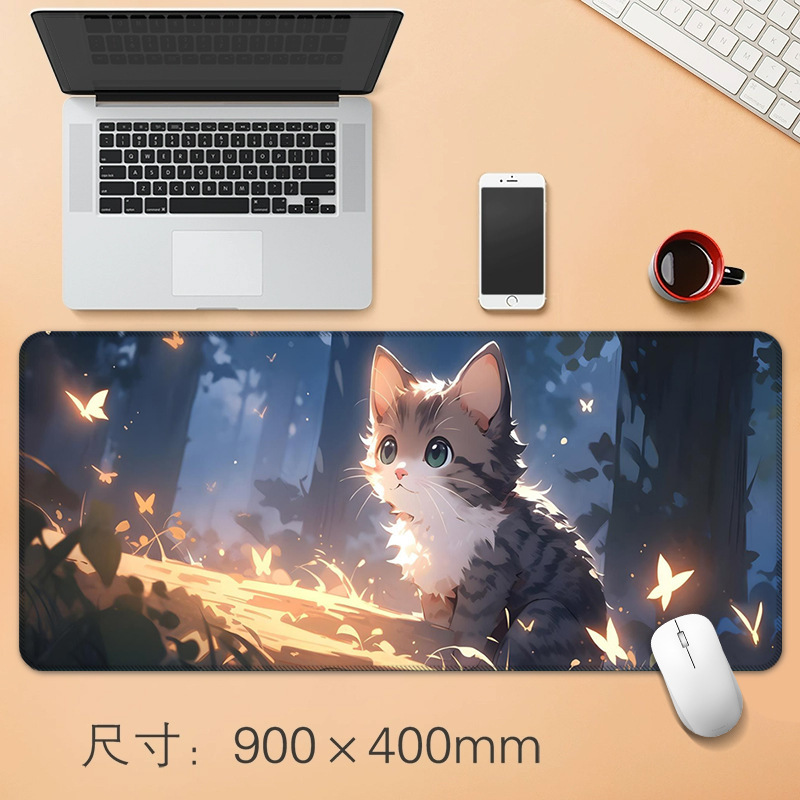 源头工厂直销大号鼠标垫创意动漫小猫办公桌垫防滑精密锁边鼠标垫|undefined