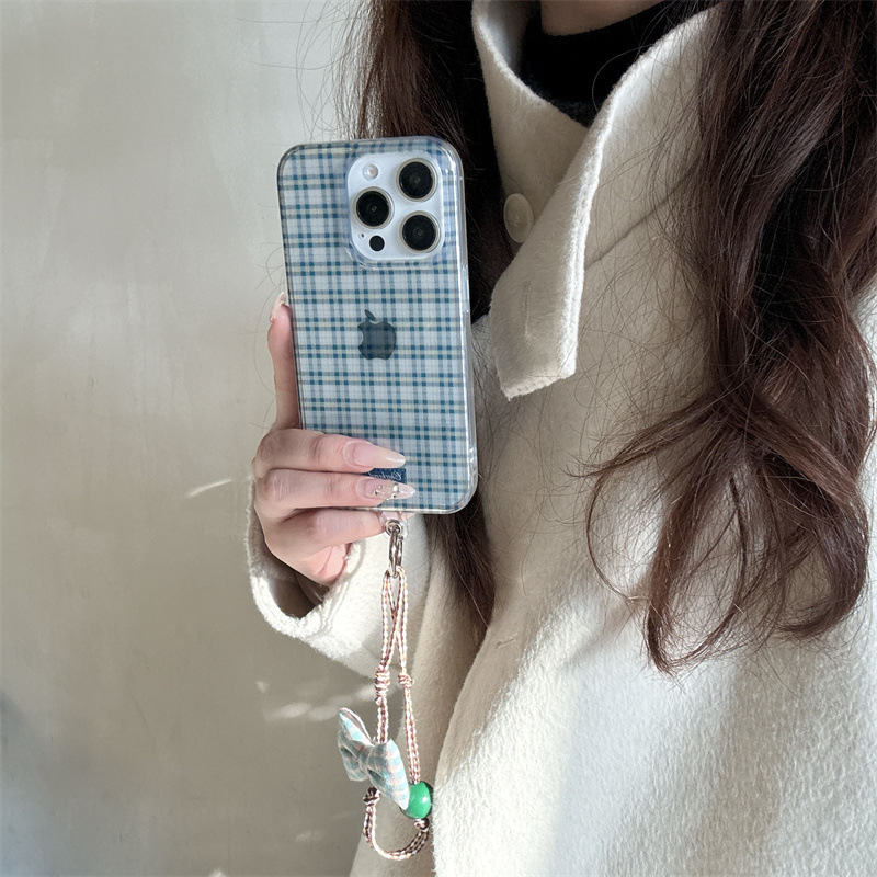 Japonés ins transparente a cuadros para Apple 15/16Promax funda para teléfono móvil iPhone 13/14 femenino nuevo 15P