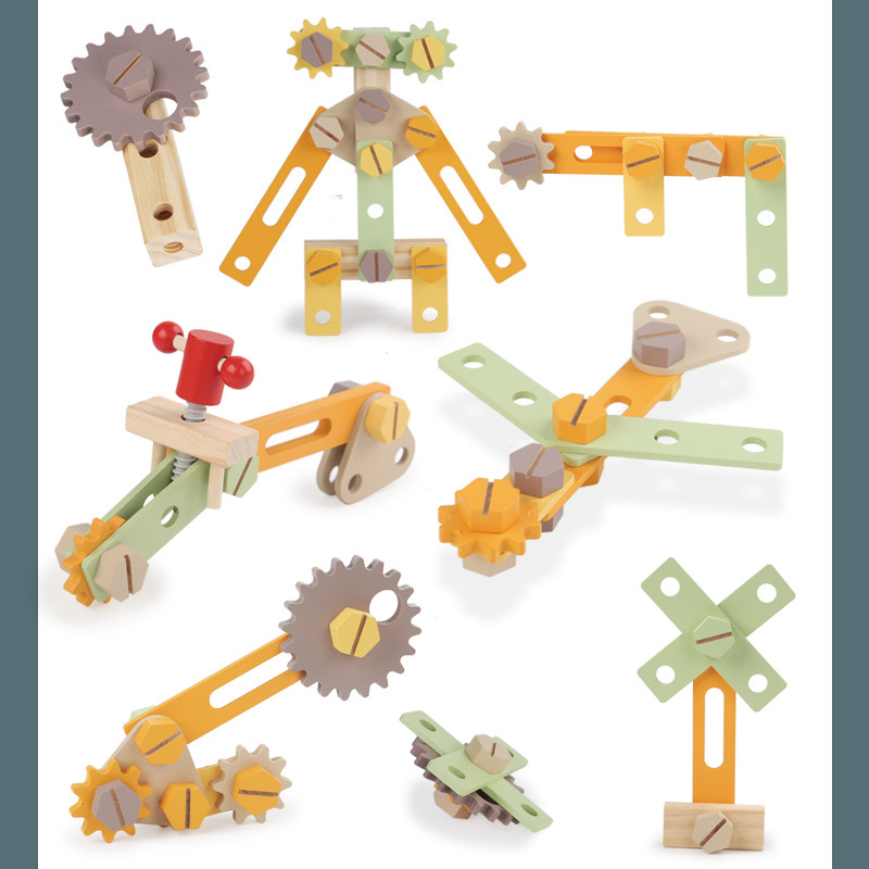 Juego de herramientas multifunción para niños Tornillo de tornillo Combinación Desmontaje y almacenamiento Herramienta de reparación Simulación Juguetes de madera de la casa de juegos