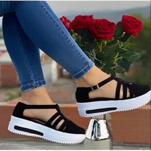 Cross-border foreign trade large size 2024 new women's shoes European and American casual thick sole heightened head hollow polyurethane sole sandals