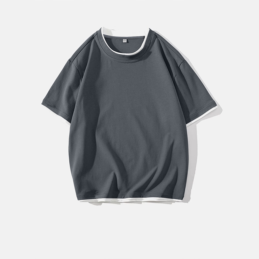 Men's Layered Faux Two Piece Crew Neck Pullover Top Trendy Street Style Loose Fit Casual Wear Short Sleeves Retro Drape Base Layer_voghion.com