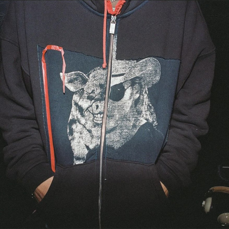 Melancholy ricos de segunda generación ERD ilustraciones de piggyback con cremallera Cardigan vintage suéter suelto con capuz