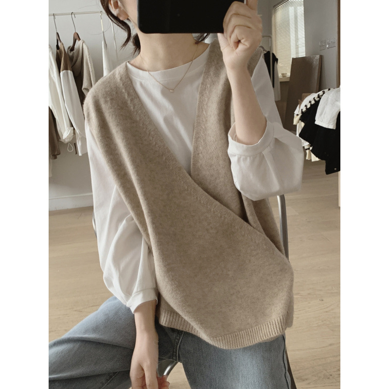 In Stock, Cross-Border Export to Japan, Rakuten, Instagram, Amazon, Foreign Trade, Loose Irregular V-Neck Knitted Vest Top