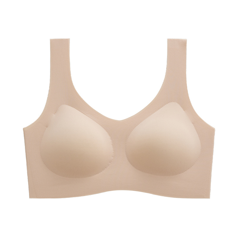 Seamless Size-Free Underwear Women's Fixed Cup Comfortable Breathable Large Chest Small High Elastic Rim-Free Sports Bra Thin
