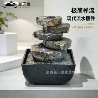跨境新款树脂极简石片流水摆件循环水办公家居装饰厂家直供可定制