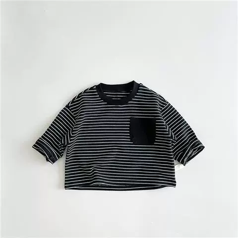 Children's thin long-sleeve top, unisex, autumn, stripe pocket, sizes 80–130