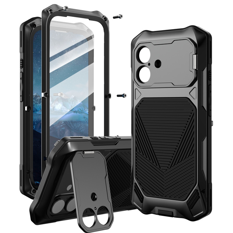New Multifunctional Bracket Shell Suitable for Iphone17Pro Max Air Metal Phone Case Anti-Fall Cross-Border