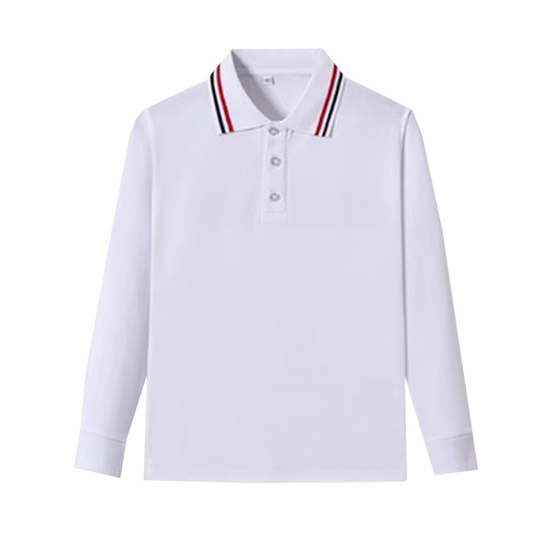Children's white long-sleeved t-shirt with collar for boys and girls, polo shirt with collar for primary school students, class uniform for big and small children