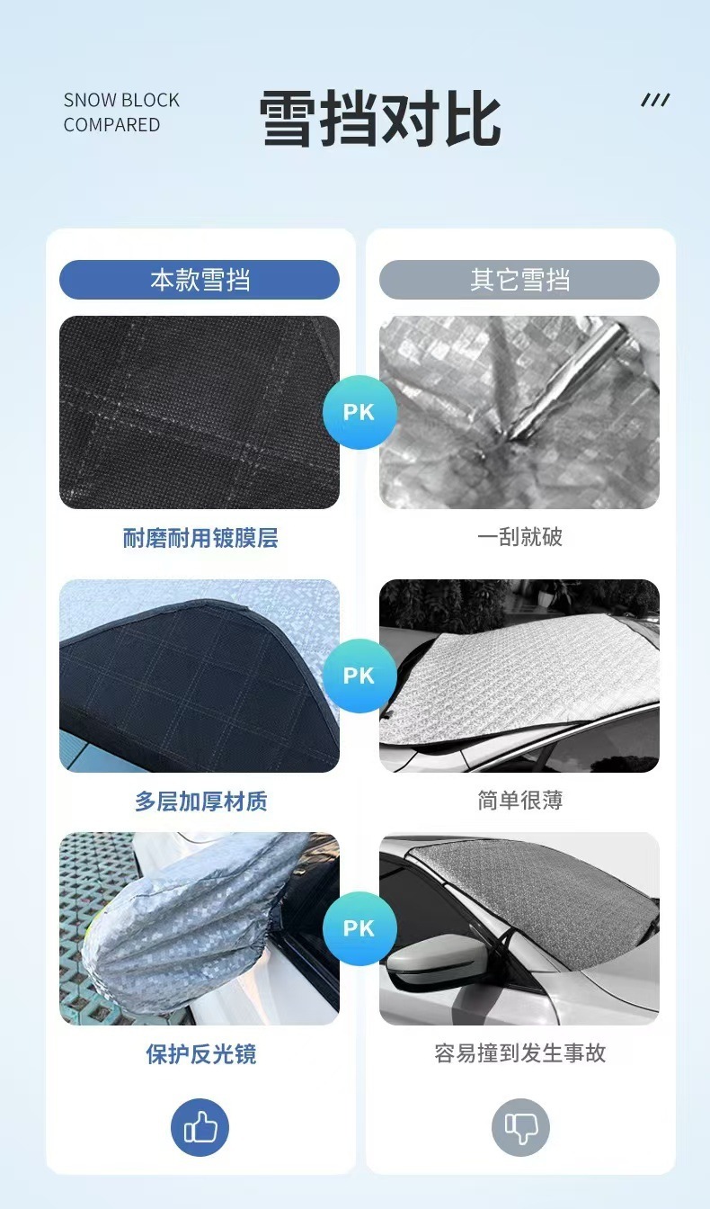 Car snow and frost protection cover, front windshield sunshade, heat insulation, snow shield, sun visor, heat insulation and sun protection
