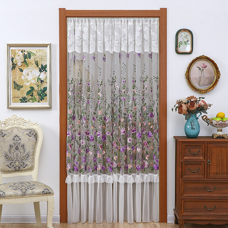 French Romantic Atmosphere Long Door Curtain Floral Partition Curtain Punch-Free Lace Anti-Mosquito Gauze Curtain