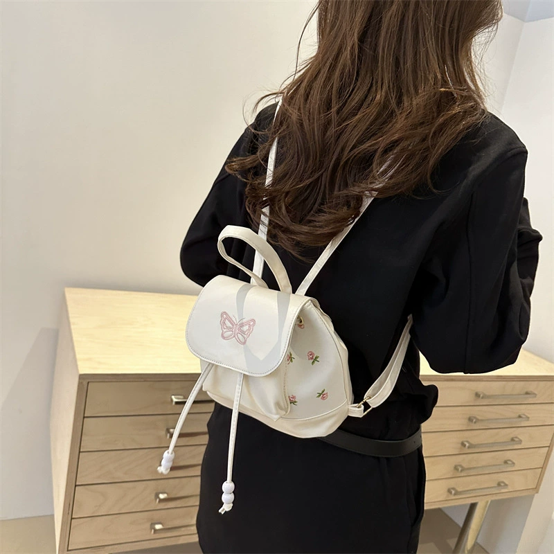 Retro Backpack, Compact Embroidered Design, Autumn Leisure Trend, Small Shoulder Bag