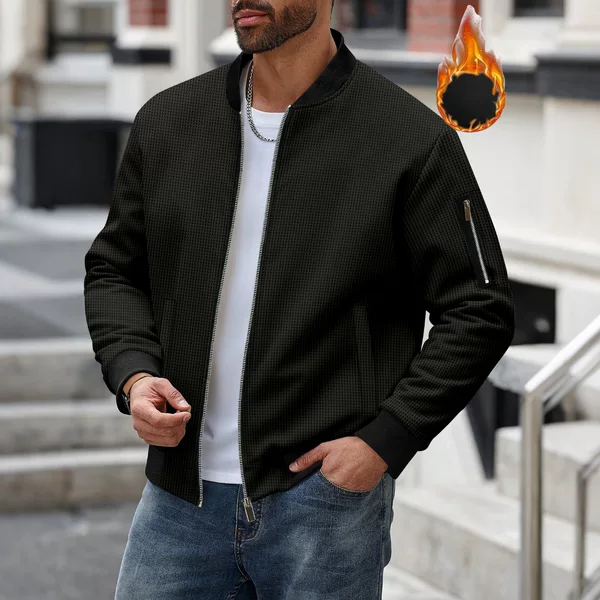 Amazon Cross-Border Winter New Men's Waffle Solid Color Cardigan Pocket Zipper Thickened Stand Collar Jacket Coat